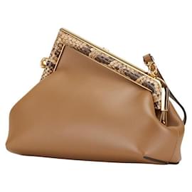 Fendi-Fendi Leather Small Python Embossed 2WAY Bag-Brown