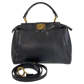 Fendi-Fendi Peekaboo Mini Leather Handbag-Black