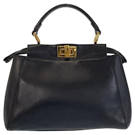 Fendi-Fendi Peekaboo Mini Leather Handbag-Black