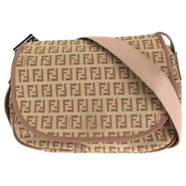 Fendi-Fendi Zucchino Canvas Leather Shoulder Bag-Beige