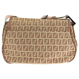 Fendi-Fendi Zucchino Canvas Leather Shoulder Bag-Beige