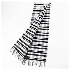 Balenciaga-Balenciaga Wool Logo Check Scarf with Fringe-Other