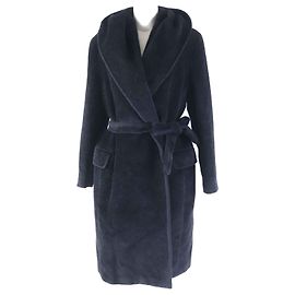 Max Mara Alpaca Wool Hooded Wrap Coat Black 40 Black