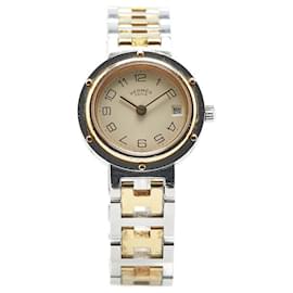 Hermès-Hermes Clipper Stainless Steel-Beige