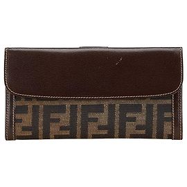 Fendi Zucca Canvas Leather Long Wallet 01339 Brown