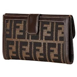 Fendi-Fendi Zucca Canvas Leather Long Wallet 01339-Brown