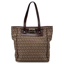 Fendi-Fendi Zucchino Tote Bag Canvas Leather-Brown