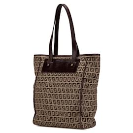 Fendi-Fendi Zucchino Tote Bag Canvas Leather-Brown