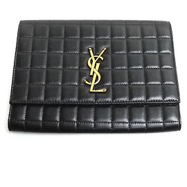 Yves Saint Laurent Bolsa clutch de couro com aba Saint Laurent Preto