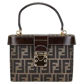 Fendi-Fendi Zucca Vanity Bag Canvas Leather-Brown