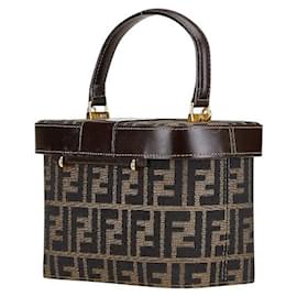 Fendi-Fendi Zucca Vanity Bag Canvas Leather-Brown