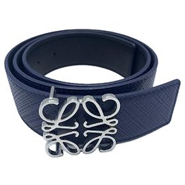 Loewe Leather Reversible Belt Navy Black Blue