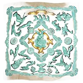 Hermès-Khaki green Les Parures Du Vent silk scarf-Green