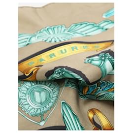Hermès-Khaki green Les Parures Du Vent silk scarf-Green