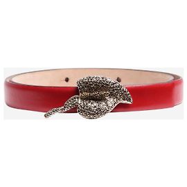 Valentino Red leaf-shaped rhinestone applique belt Red