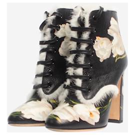 Dolce & Gabbana-Black floral printed ankle boots - size EU 38-Black