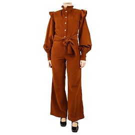 Autre Marque Cognac brown corduroy flared jumpsuit - size UK 10 Brown
