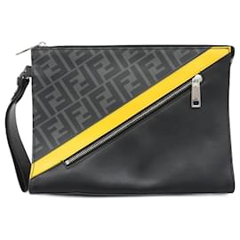 Fendi-Fendi Black Zucca Leather Clutch Bag-Black