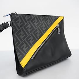 Fendi-Fendi Black Zucca Leather Clutch Bag-Black