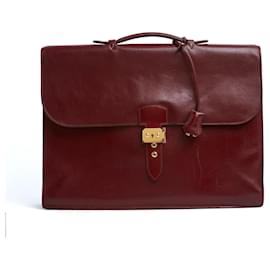 Hermès-Hermès 1990s Sac a depeches 41 Hermes Red box leather brief case hand bag-Dark red