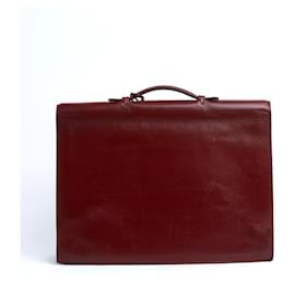 Hermès-Hermès 1990s Sac a depeches 41 Hermes Red box leather brief case hand bag-Dark red