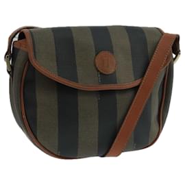 Fendi-Sac à épaule en toile Pecan FENDI marron noir Auth 104665-Marron,Noir