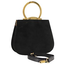 Borsa a mano Gancini in suede Salvatore Ferragamo 2way Nero Oro Auth 101932 Nero D'oro