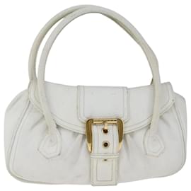 Céline-CELINE Hand Bag Leather White Gold Auth 102007-White,Golden