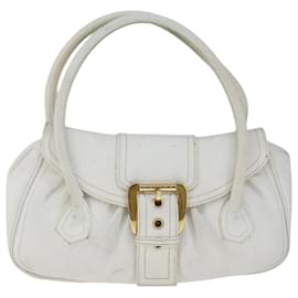 Céline-CELINE Hand Bag Leather White Gold Auth 102007-White,Golden
