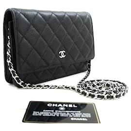 Chanel-CHANEL Grained Calfskin Wallet On Chain WOC Black Shoulder Bag-Black