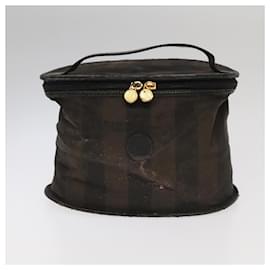 Fendi-FENDI Pecan Canvas Vanity Pouch 2Set Black Brown Auth bs20764-Brown,Black