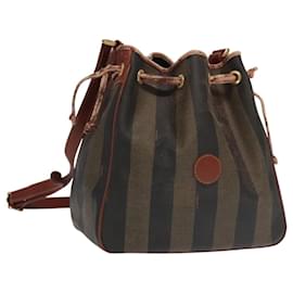 Fendi-Sac à épaule FENDI en toile Pecan marron noir or Auth 102701-Marron,Noir,Doré