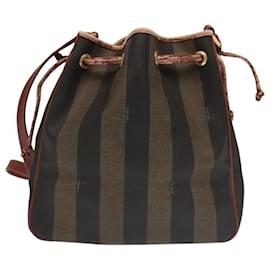 Fendi-Sac à épaule FENDI en toile Pecan marron noir or Auth 102701-Marron,Noir,Doré