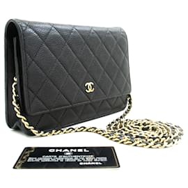 Chanel-CHANEL Grained Calfskin Wallet On Chain WOC Black Shoulder Bag-Black