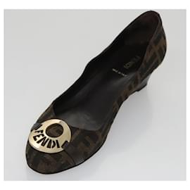 Fendi-FENDI Zucca Canvas Pumps 37 pumps Brown Black Gold Auth yk16020-Brown,Black,Golden
