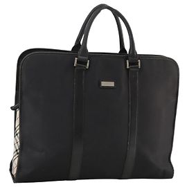 BURBERRY Black label Business Bag Nylon Black Silver Auth bs20736 Black Silvery