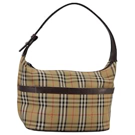 Autre Marque-Burberrys Hand Bag Canvas Leather Beige Brown Silver Auth 101939-Brown,Silvery,Beige