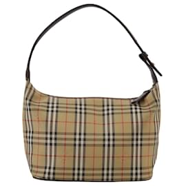 Autre Marque-Burberrys Hand Bag Canvas Leather Beige Brown Silver Auth 101939-Brown,Silvery,Beige