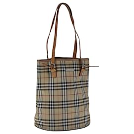 Autre Marque-Burberrys Nova Check Shoulder Bag Nylon Leather Beige Silver Auth 105301-Silvery,Beige