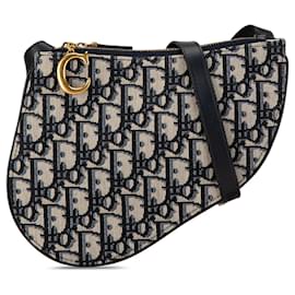 Dior-Blue Dior Oblique Canvas Saddle Triple Zip Crossbody-Blue