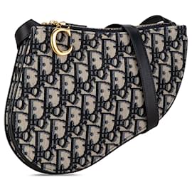 Dior-Blue Dior Oblique Canvas Saddle Triple Zip Crossbody-Blue