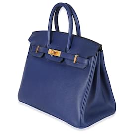 Hermès-Hermès Bleu Saphir Gris Mouette Taurillon Novillo Verso Birkin 25 GHW-Blue