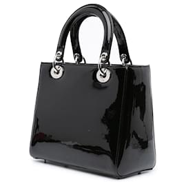 Dior-Black Dior Medium Patent Lady Dior Satchel-Black