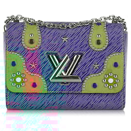 Louis Vuitton-Blue Louis Vuitton Studded Epi Twist MM Crossbody Bag-Blue