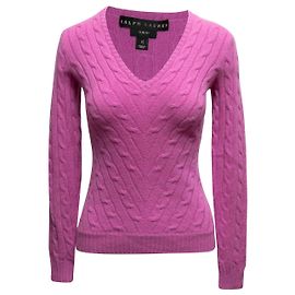 Magenta Ralph Lauren Black Label Kabelstrick Cashmere Pullover Größe US XS Schwarz