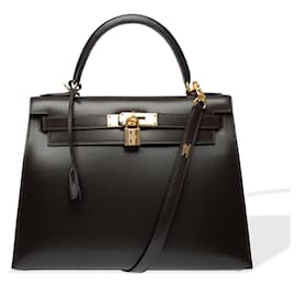 Hermès-HERMES Kelly 28 Bag in Brown Leather - 102274-Brown