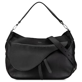 Dior-Black Dior Grained Calfskin Saddle Soft Bag Satchel-Black