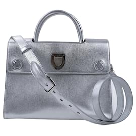 Dior-Christian Dior Diorever Medium Leather 2Way Handbag in Metallic Silver-Silvery