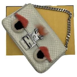 Fendi Micro-baguete de python e pele Eggshell Fora de branco