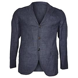 Brunello Cucinelli-Blazer simple en laine bleu marine de Brunello Cucinelli-Bleu,Bleu Marine